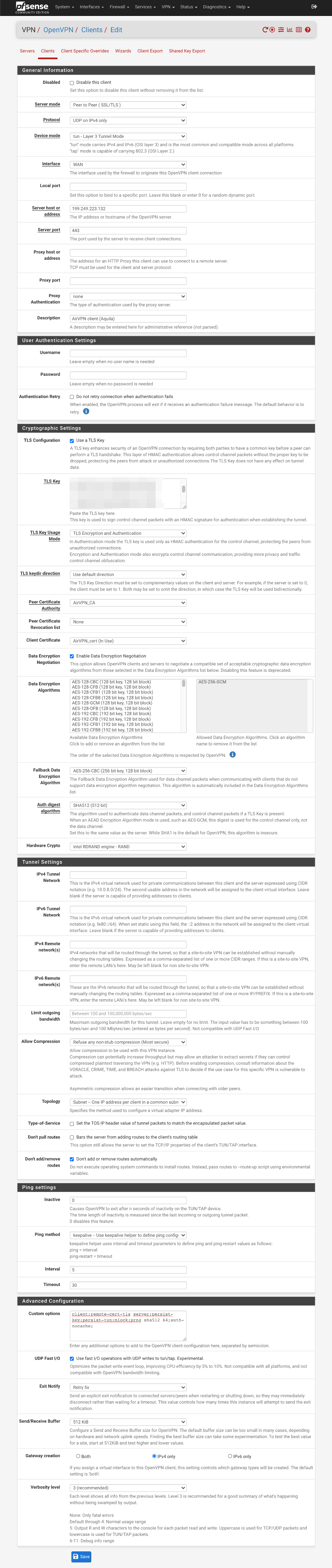 AirVPN cryptographic settings