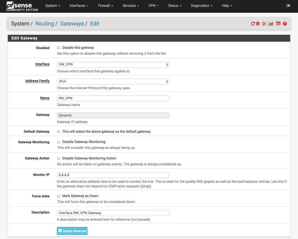 Configure VPN server gateway