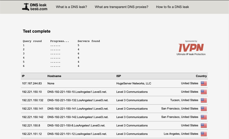 VL30_CLRNET DNS Leak Test